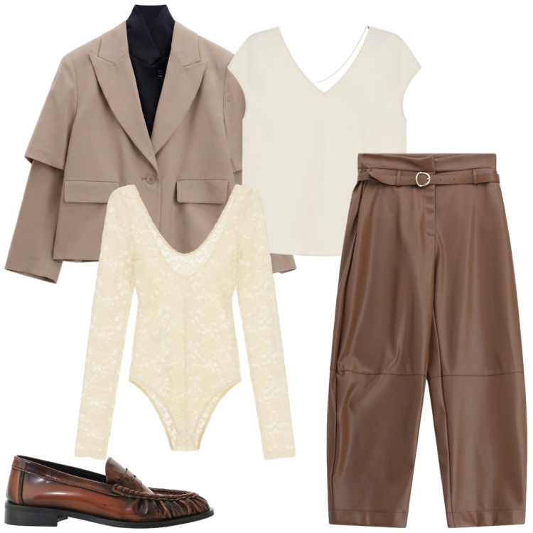 Outfit donna - Total look #2474289. Stile Casual per Tutti i giorni. Abbinamento con pantaloni, body, mocassini, blazer, t-shirt.