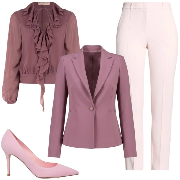 Outfit donna - Total look #2474293. Stile Chic per Tutti i giorni. Abbinamento con pantaloni, décolleté, blazer, bluse.