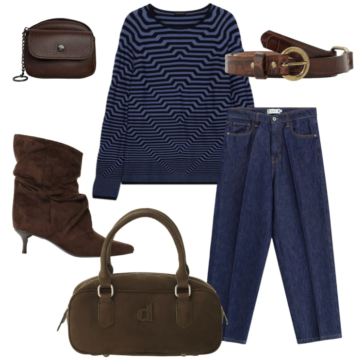 Outfit donna - Total look #2474294. Stile Casual per Tutti i giorni. Abbinamento con stivali, jeans, borse a mano, cinture, maglieria, portachiavi.