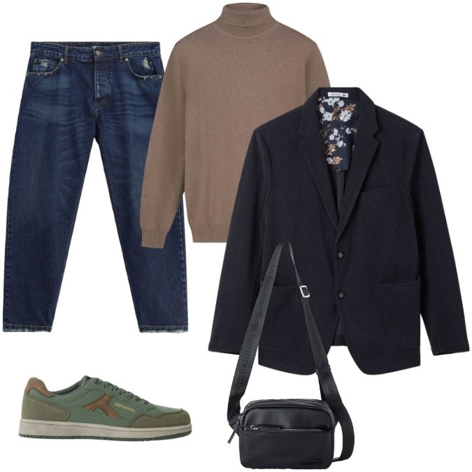 Outfit uomo - Effortless chic per più occasioni. Stile Trendy per Tutti i giorni. Abbinamento con borse sportive, jeans, sneakers, pullovers, giacche.