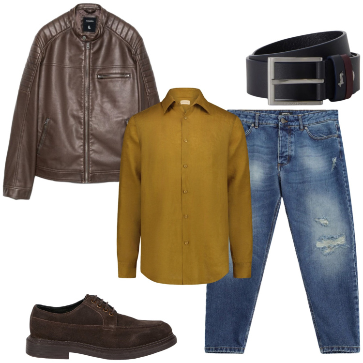 Outfit uomo - Total look #2474304. Stile Casual per Tutti i giorni. Abbinamento con cinture, jeans strappati, scarpe stringate, camicie, giacche.