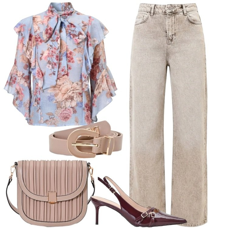 Outfit donna - Romantica Soft. Stile Romantica per Tutti i giorni. Abbinamento con bluse, jeans dritti, borse a tracolla, cinture, décolleté.