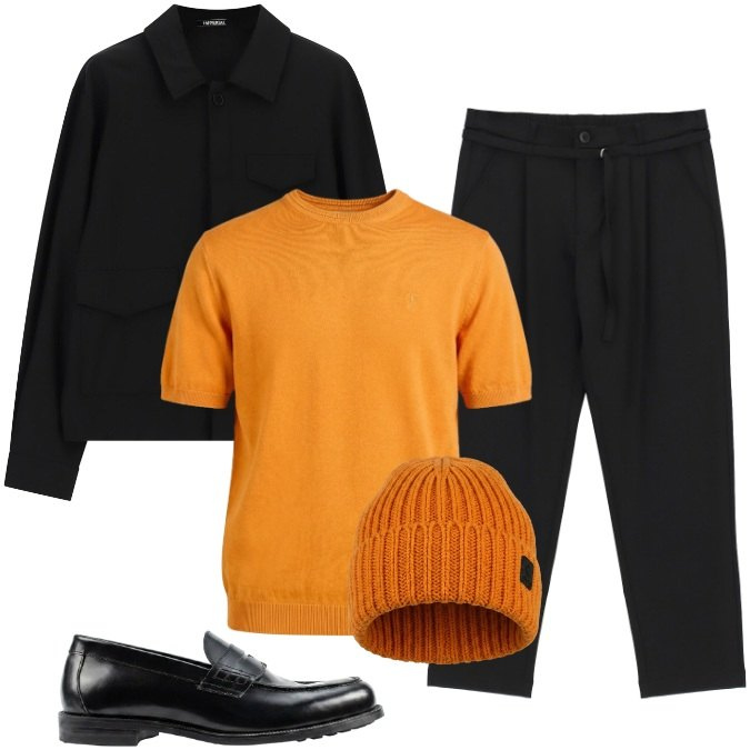 Outfit uomo - Total look #2474323. Stile Trendy per Serata speciale. Abbinamento con t-shirt, cappotti, pantaloni, scarpe stringate, berretti.
