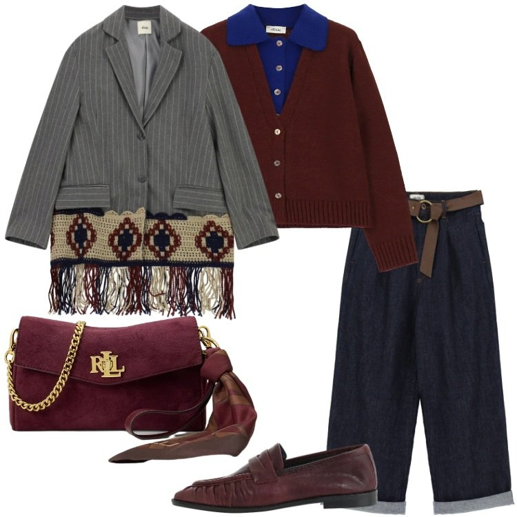 Outfit donna - Dark denim - Il jeans per l\'autunno. Stile Urban per Serata fuori. Abbinamento con blazer, mocassini, cardigans, jeans, borse a tracolla.
