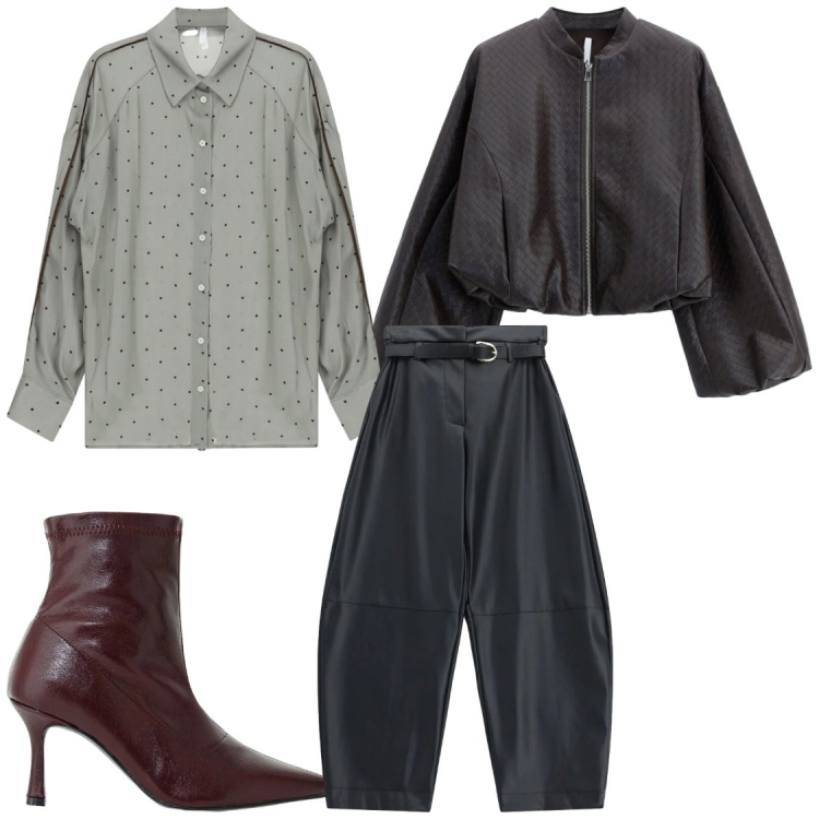 Outfit donna - Glamour giorno o sera. Stile Glamour per Serata fuori. Abbinamento con pantaloni, bomber, stivaletti, camicie.