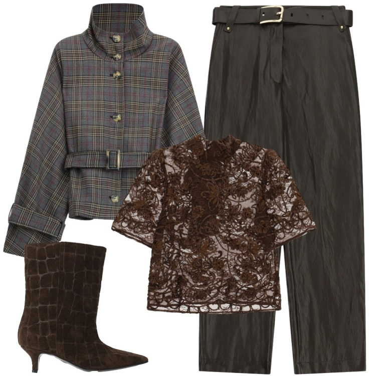 Outfit donna - Total look #2474350. Stile Chic per Ufficio. Abbinamento con top, pantaloni, cappotti, stivali.