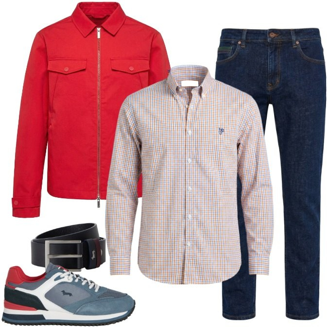 Outfit uomo - La camicia a quadretti per settembre. Stile Casual per Ufficio. Abbinamento con cinture, camicie, cappotti, sneakers, jeans.
