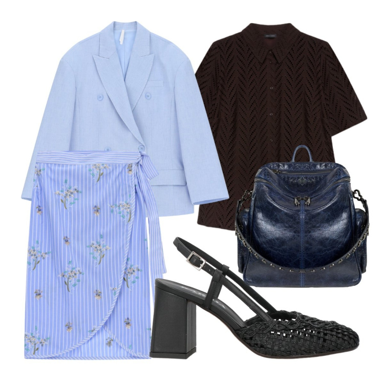 Outfit donna - Invitata al compleanno di sera 3. Stile Casual chic per Cerimonia. Abbinamento con décolleté, blazer, gonne longuette, camicie a manica corta, zaini.