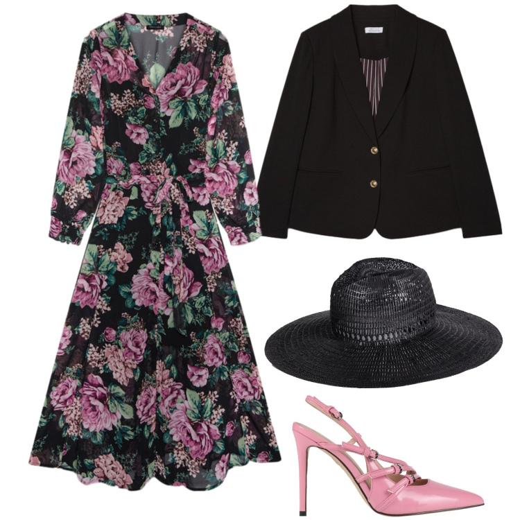 Outfit donna - Per chi ama il cappello. Stile Chic per Cerimonia. Abbinamento con cappelli, décolleté, blazer, vestiti midi/longuette.