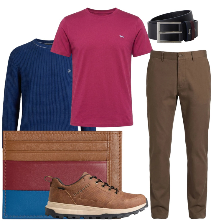 Outfit uomo - Total look #2474373. Stile Casual per Tutti i giorni. Abbinamento con sneakers, portafogli, pantaloni, maglieria, t-shirt, cinture.
