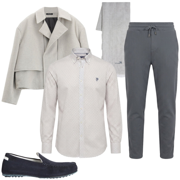 Outfit uomo - Total look #2474382. Stile Casual per Ufficio. Abbinamento con pantaloni, camicie, scarpe stringate, sciarpe, giacche.