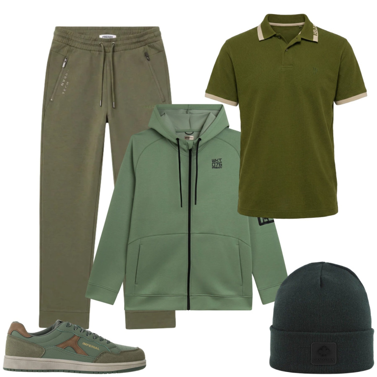 Outfit uomo - Total look #2474397. Stile Casual per Tutti i giorni. Abbinamento con polo, sneakers, felpe con cappuccio, pantaloni, berretti.