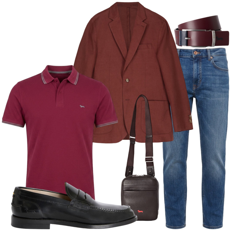 Outfit uomo - Total look #2474402. Stile Casual per Tutti i giorni. Abbinamento con scarpe stringate, cinture, jeans, borse sportive, polo, giacche.