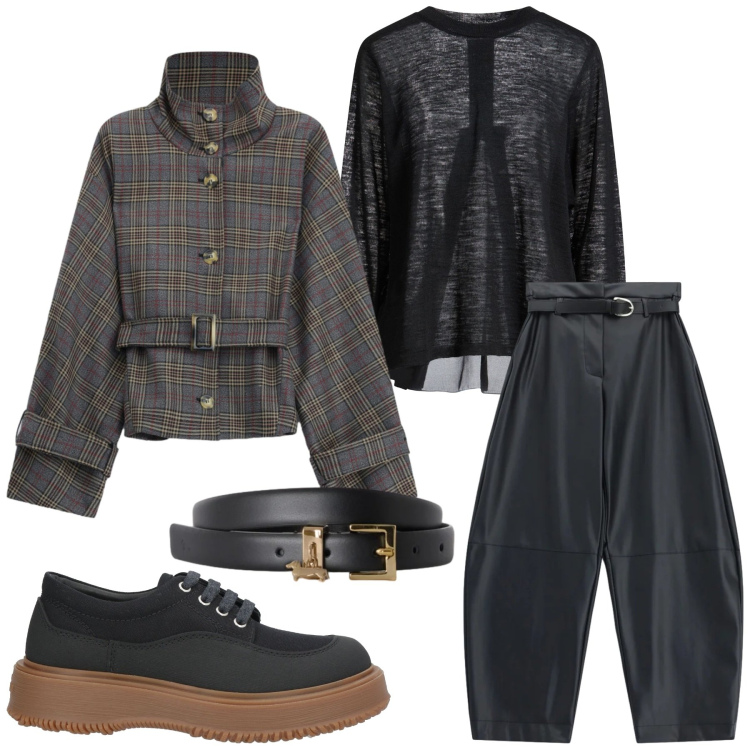 Outfit donna - Total look #2474409. Stile Urban per Serata fuori. Abbinamento con pullovers, scarpe stringate, cinture, cappotti, pantaloni.