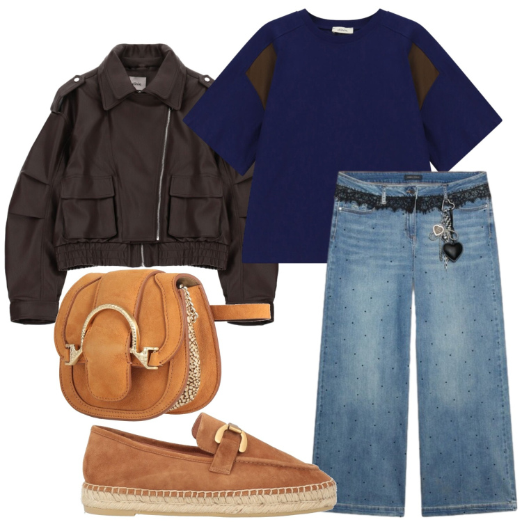Outfit donna - Total look #2474412. Stile Mannish per Tutti i giorni. Abbinamento con mocassini, marsupi, t-shirt, giacche, jeans.