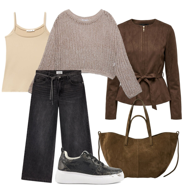 Outfit donna - Un jeans casual. Stile Casual per Tutti i giorni. Abbinamento con jeans, maglieria, canottiere, blazer, borse tote, sneakers.