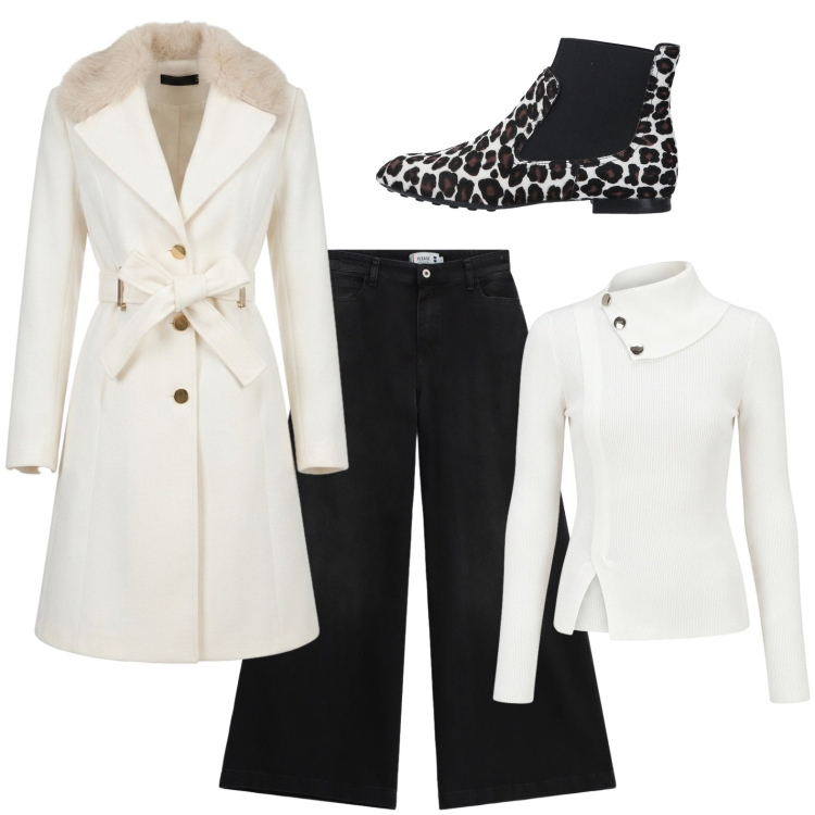 Outfit donna - Il cappotto candido. Stile Trendy per Serata fuori. Abbinamento con stivaletti chelsea, jeans, pullovers, cappotti.