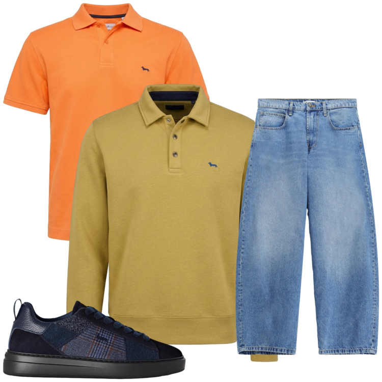 Outfit uomo - Total look #2474449. Stile Trendy per Ufficio. Abbinamento con sneakers, felpe, polo, jeans.