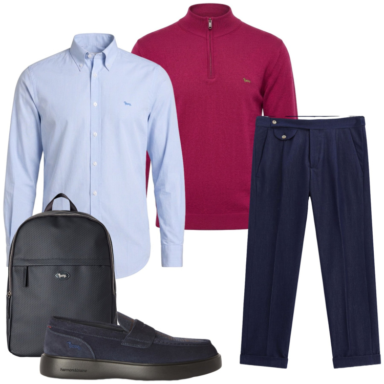 Outfit uomo - Total look #2474452. Stile Casual per Ufficio. Abbinamento con scarpe stringate, borse sportive, camicie, pullovers, pantaloni.