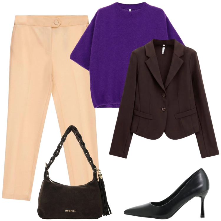 Outfit donna - Total look #2474467. Stile Glamour per Tutti i giorni. Abbinamento con décolleté, borse a spalla, maglieria, blazer, pantaloni.