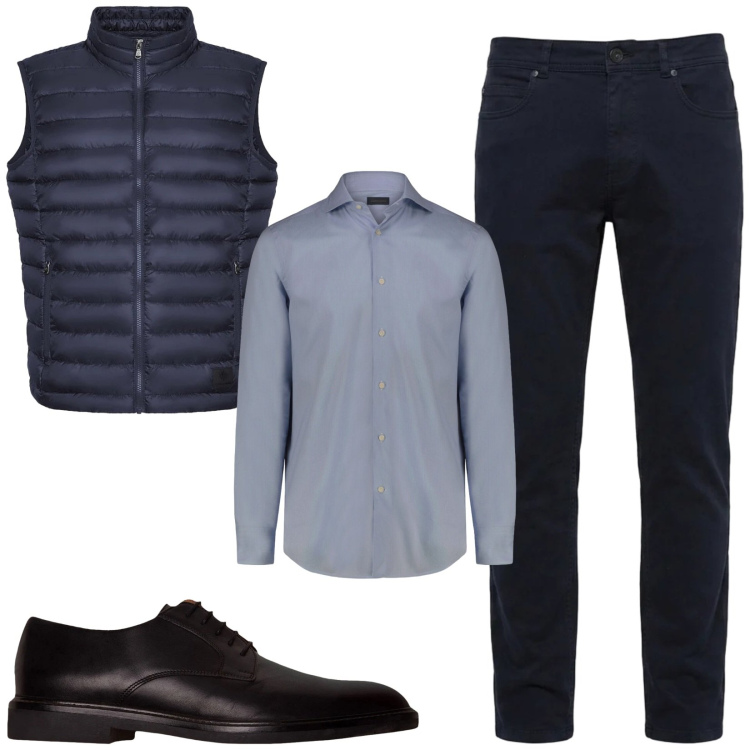 Outfit uomo - Total look #2474483. Stile Casual per Ufficio. Abbinamento con pantaloni, scarpe stringate, camicie, piumini.