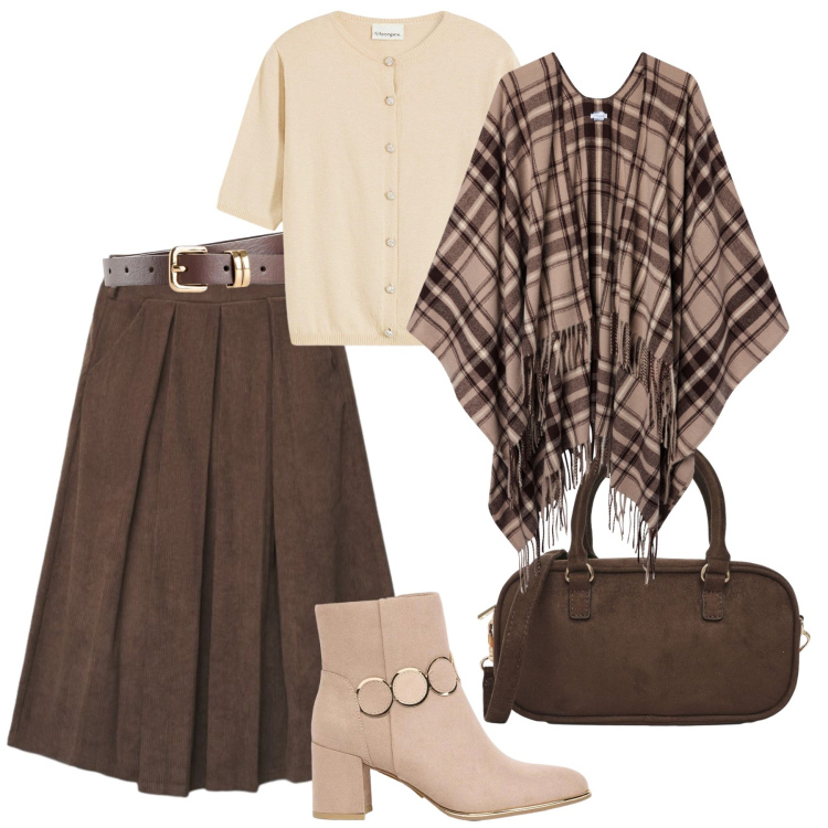 Outfit donna - I colori della terra. Stile Trendy per Tutti i giorni. Abbinamento con cardigans, cinture, stivaletti, gonne, cappotti, borse a tracolla.