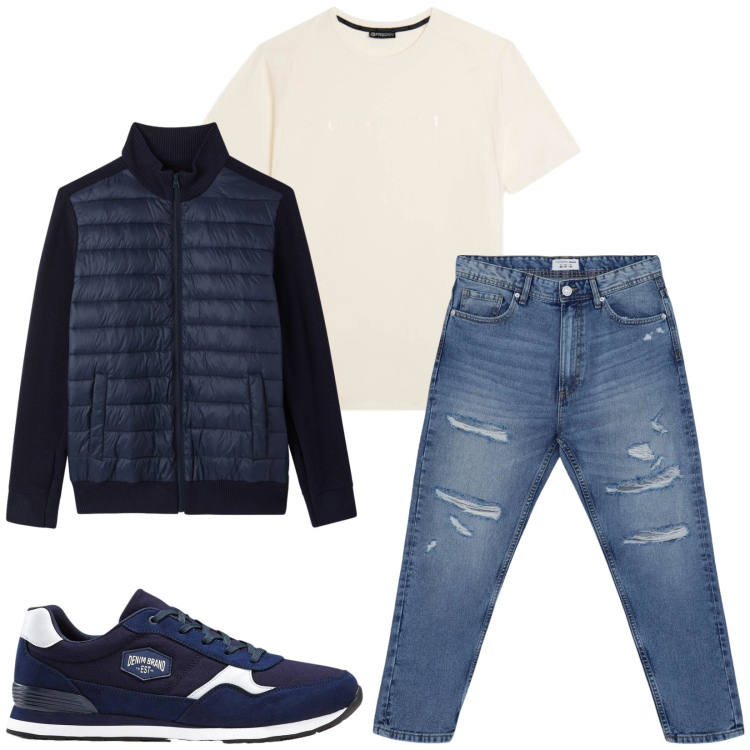 Outfit uomo - Total look #2474495. Stile Casual per Tutti i giorni. Abbinamento con sneakers, jeans strappati, giacche, t-shirt.