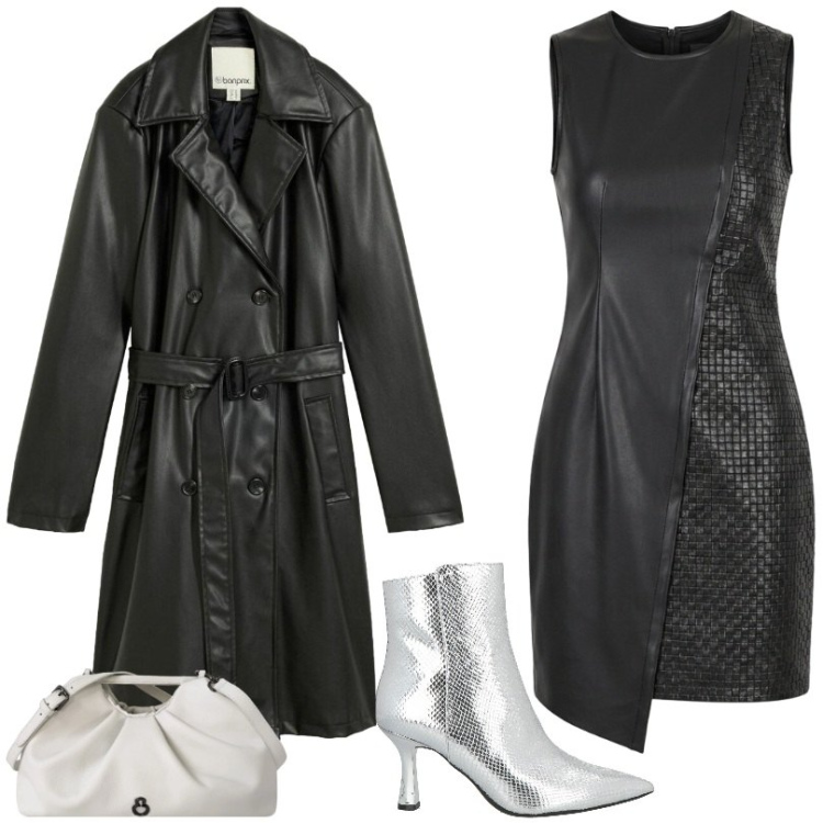 Outfit donna - serata. Stile Rock per Serata fuori. Abbinamento con stivaletti, trench, vestiti asimmetrici, clutch.