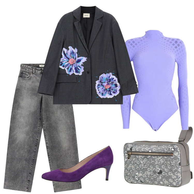 Outfit donna - Un meraviglioso color glicine. Stile Trendy per Serata fuori. Abbinamento con body, marsupi, décolleté, jeans, blazer.