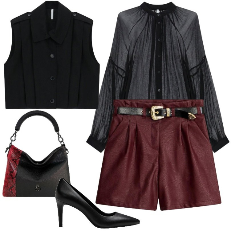 Outfit donna - Serata con trasparenze. Stile Sexy per Serata fuori. Abbinamento con décolleté, shorts, camicie, gilet, borse a mano.