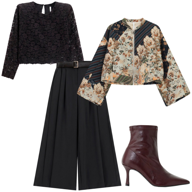 Outfit donna - We are back. Stile Casual chic per Serata fuori. Abbinamento con bomber, top, stivaletti, pantaloni a palazzo.