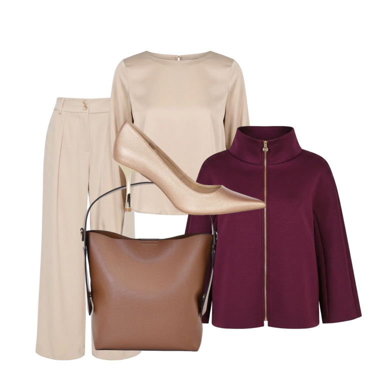 Outfit donna - Rinascimento - Dietro la trama FW26. Stile Bon Ton per Ufficio. Abbinamento con cappotti, pantaloni a palazzo, borse a mano, décolleté, bluse.