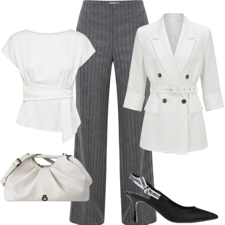 Outfit donna - Per un\'occasione formale o evento chic. Stile Chic per Tutti i giorni. Abbinamento con décolleté, pantaloni, blazer, bluse, clutch.