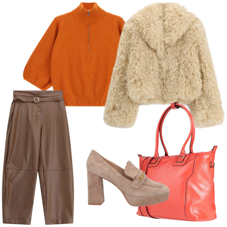 Outfit donna - Dalla mattina alla sera. Stile Casual per Tutti i giorni. Abbinamento con mocassini, zaini, pantaloni, ecopellicce, maglieria.