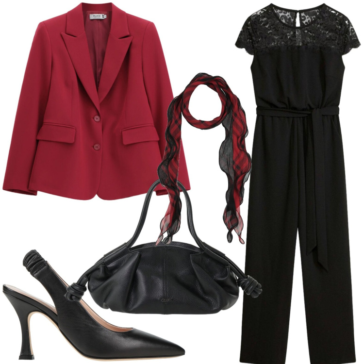 Outfit donna - Tuta in jersey con pizzo. Stile Bon Ton per Tutti i giorni. Abbinamento con sciarpe, décolleté, tute, blazer, borse a mano.