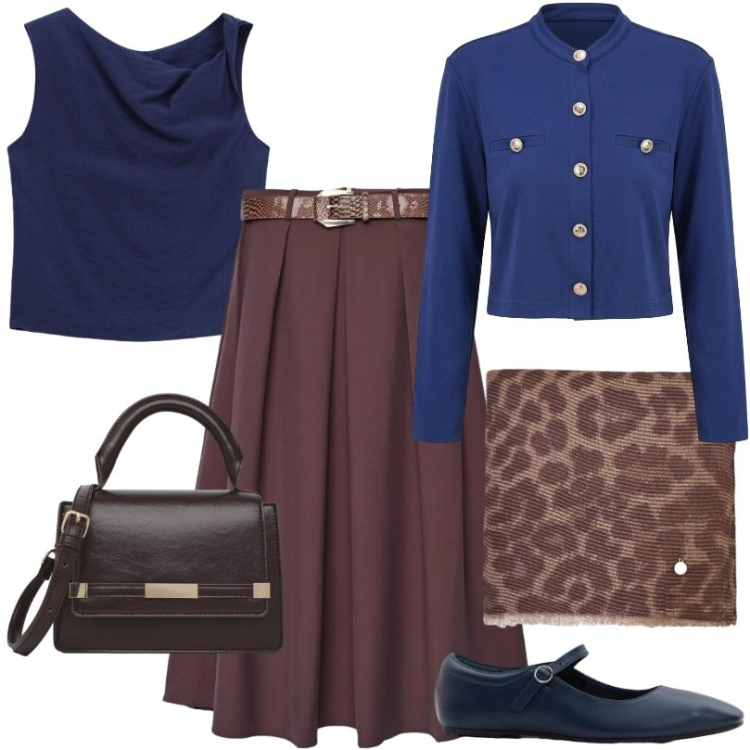 Outfit donna - Total look #2474583. Stile Chic per Tutti i giorni. Abbinamento con ballerine, gonne lunghe, borse a tracolla, canottiere, cardigans, sciarpe.