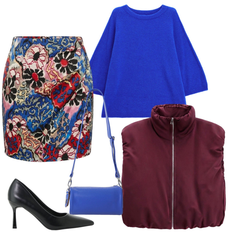 Outfit donna - Total look #2474626. Stile Casual chic per Tutti i giorni. Abbinamento con minigonne, piumini, maglieria, décolleté, borse a tracolla.