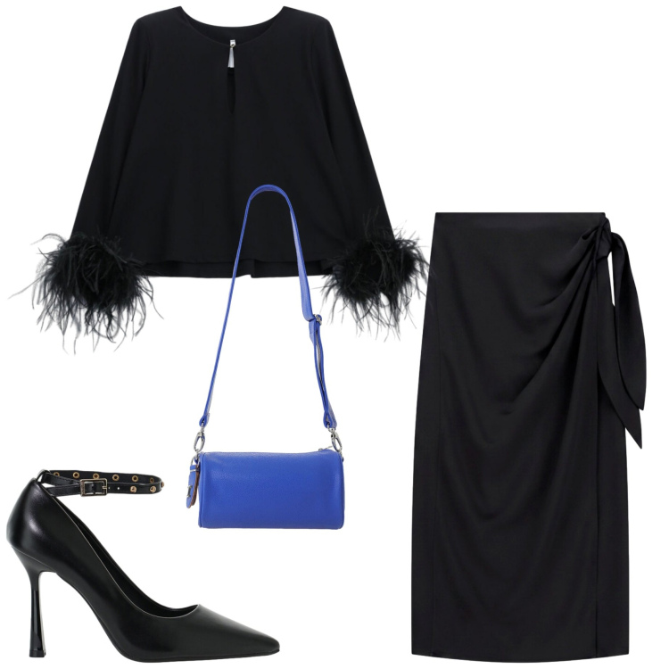 Outfit donna - We are back. Stile Chic per Serata fuori. Abbinamento con bluse, gonne longuette, borse a tracolla, décolleté.