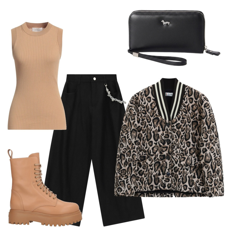 Outfit donna - In vista del weekend. Stile Casual per Tutti i giorni. Abbinamento con stivaletti, pullovers, portafogli, pantaloni a palazzo, bomber.