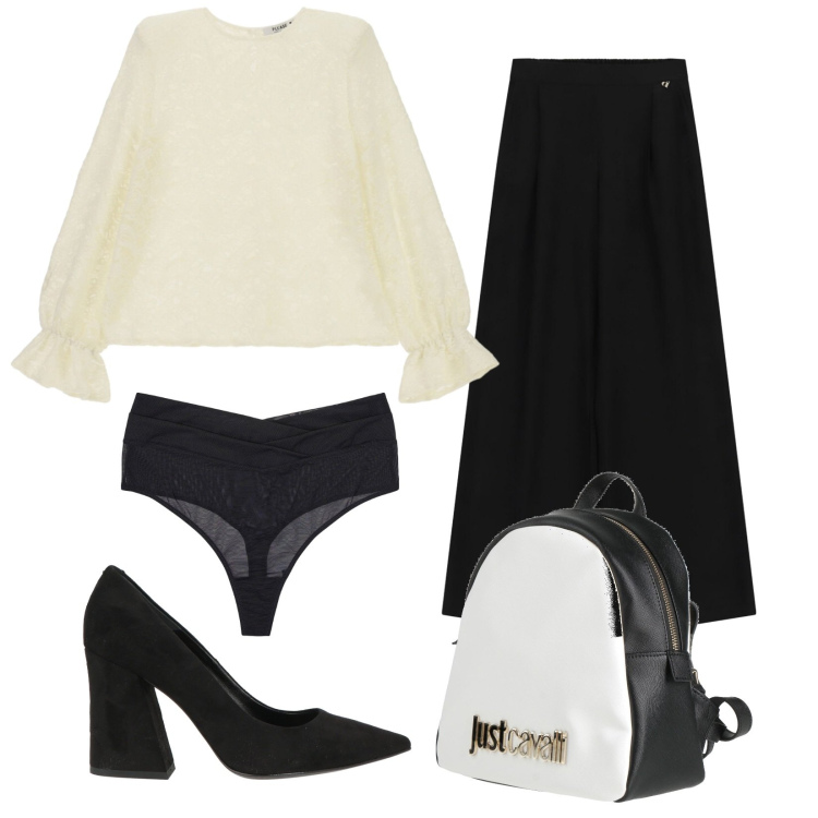 Outfit donna - Total look #2474644. Stile Chic per Ufficio. Abbinamento con zaini, décolleté, perizomi, pantaloni a palazzo, bluse.