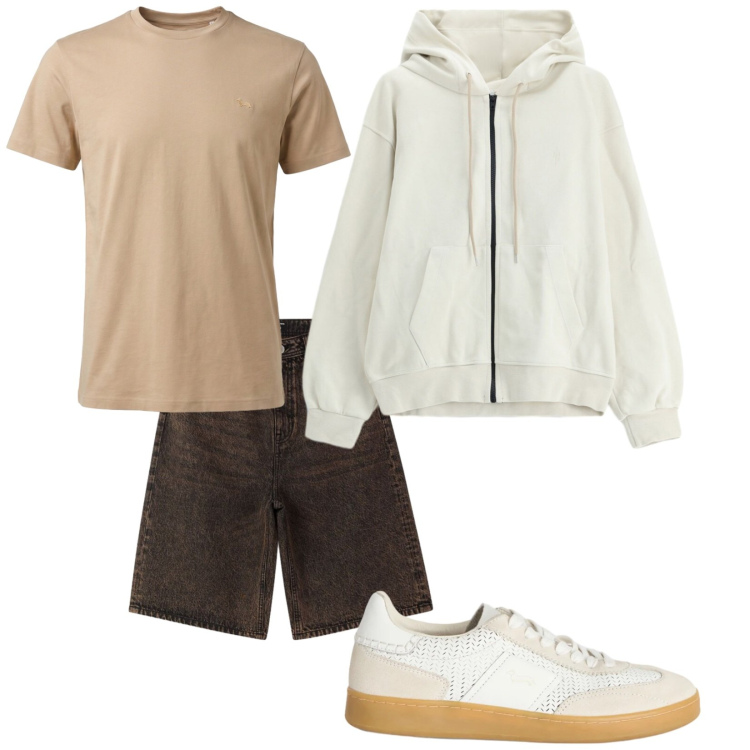 Outfit uomo - Total look #2474645. Stile Urban per Tutti i giorni. Abbinamento con sneakers, t-shirt, felpe con cappuccio, bermuda.