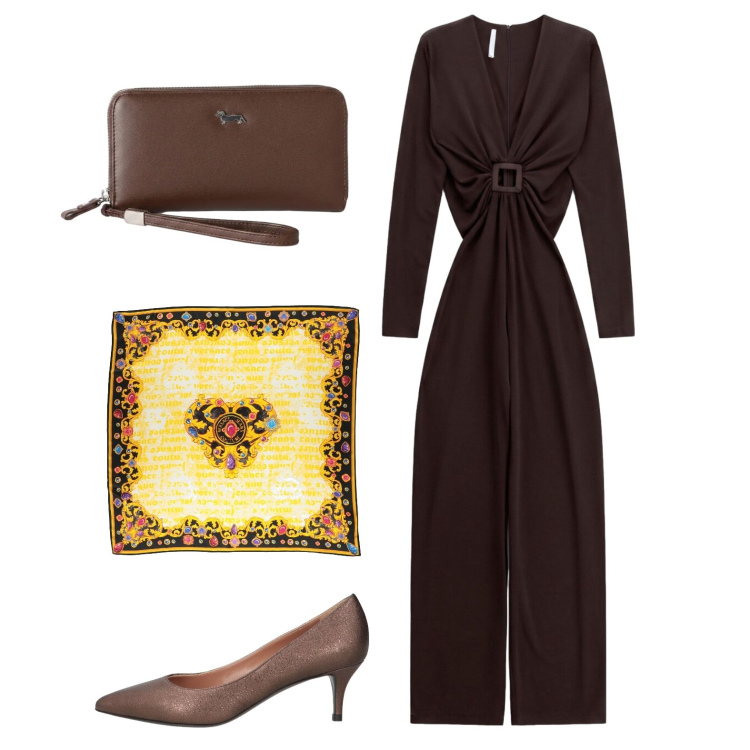 Outfit donna - Cerimonia a fine settembre. Stile Chic per Cerimonia. Abbinamento con sciarpe, décolleté, portafogli, tute.