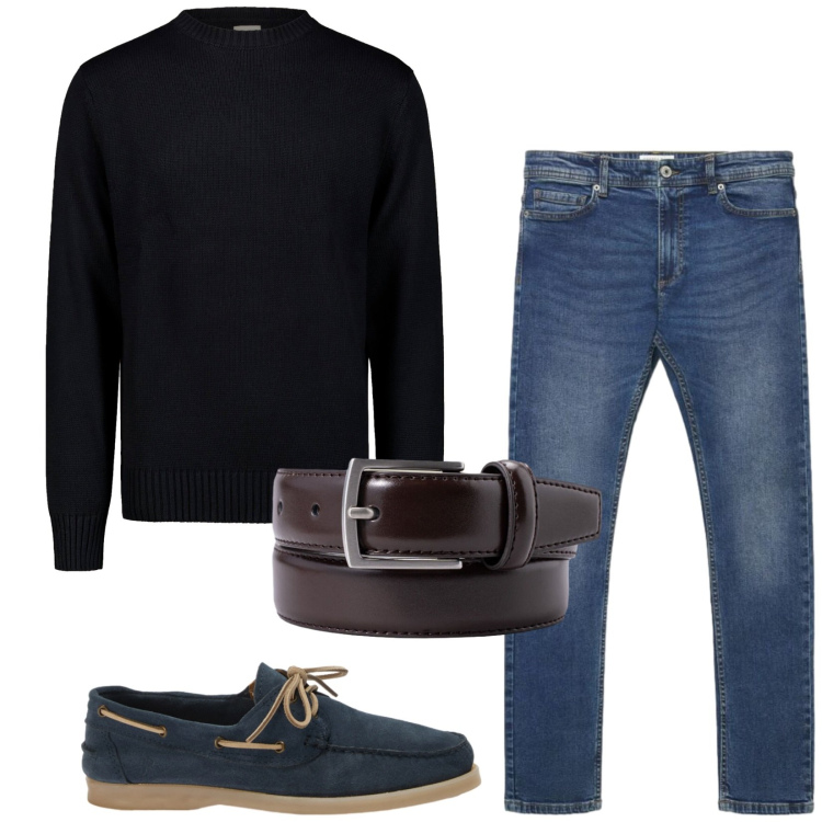 Outfit uomo - Total look #2474652. Stile Trendy per Ufficio. Abbinamento con scarpe stringate, maglieria, cinture, jeans skinny.