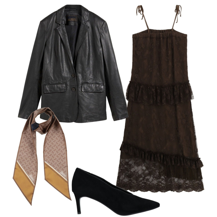 Outfit donna - Pronta per festeggiare. Stile Glamour per Serata fuori. Abbinamento con sciarpe, décolleté, blazer, vestiti lunghi.
