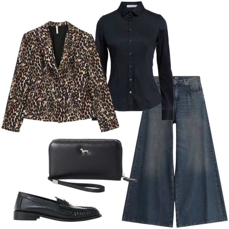 Outfit donna - Basic con grinta. Stile Casual per Ufficio. Abbinamento con camicie, portafogli, mocassini, blazer, jeans.