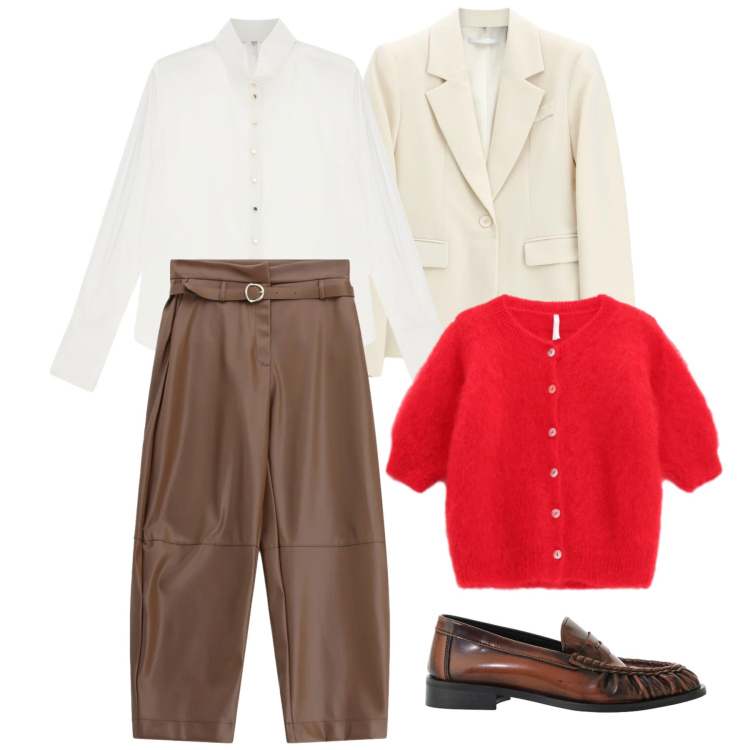 Outfit donna - Settembre. Stile Casual chic per Tutti i giorni. Abbinamento con pantaloni, mocassini, cardigans, camicie, blazer.