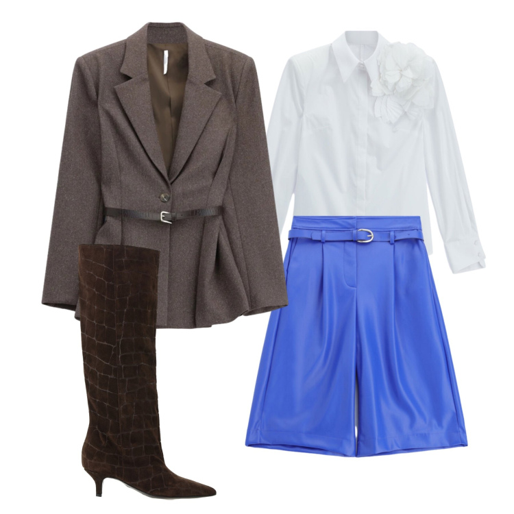 Outfit donna - Settembre. Stile Glamour per Tutti i giorni. Abbinamento con blazer, bermuda, stivali, camicie.