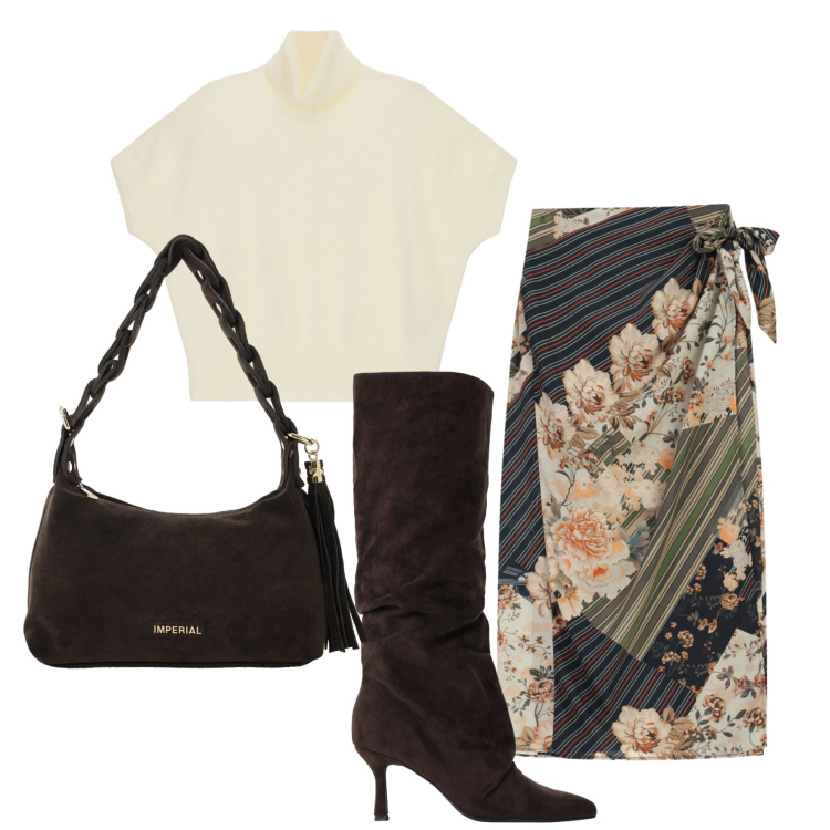 Outfit donna - Settembre. Stile Glamour per Tutti i giorni. Abbinamento con gonne longuette, maglieria, borse a spalla, stivali.