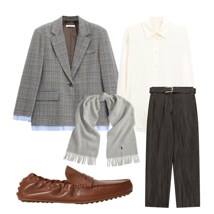 Outfit donna - ICONIC BUSINESS woman. Stile Mannish per Ufficio. Abbinamento con camicie, pantaloni, blazer, sciarpe, mocassini.