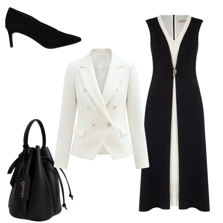 Outfit donna - Per un party formale. Stile Chic per Serata fuori. Abbinamento con décolleté, vestiti lunghi, blazer, borse a secchiello.